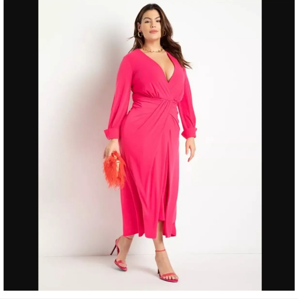 ELOQUII NWOT HOT PINK TWIST KNOT MAXI DRESS SZ 16